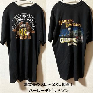 ハーレーダビッドソン(Harley Davidson)の着丈長めXL〜2XL相当！ハーレーダビッドソン 古着半袖Tシャツ 黒 タグ切れ(Tシャツ/カットソー(半袖/袖なし))