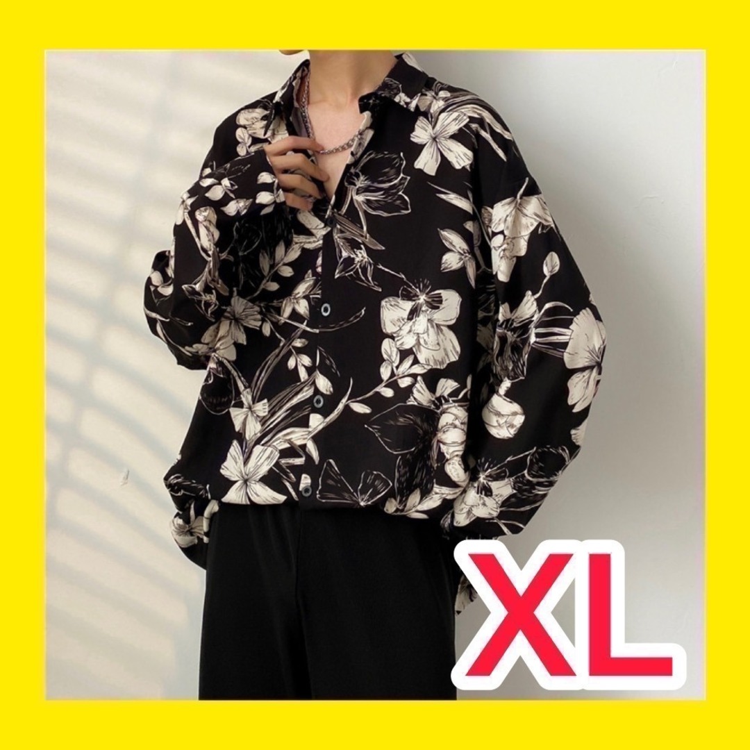 花柄シャツ 黒 XL メンズ メンズのトップス(シャツ)の商品写真