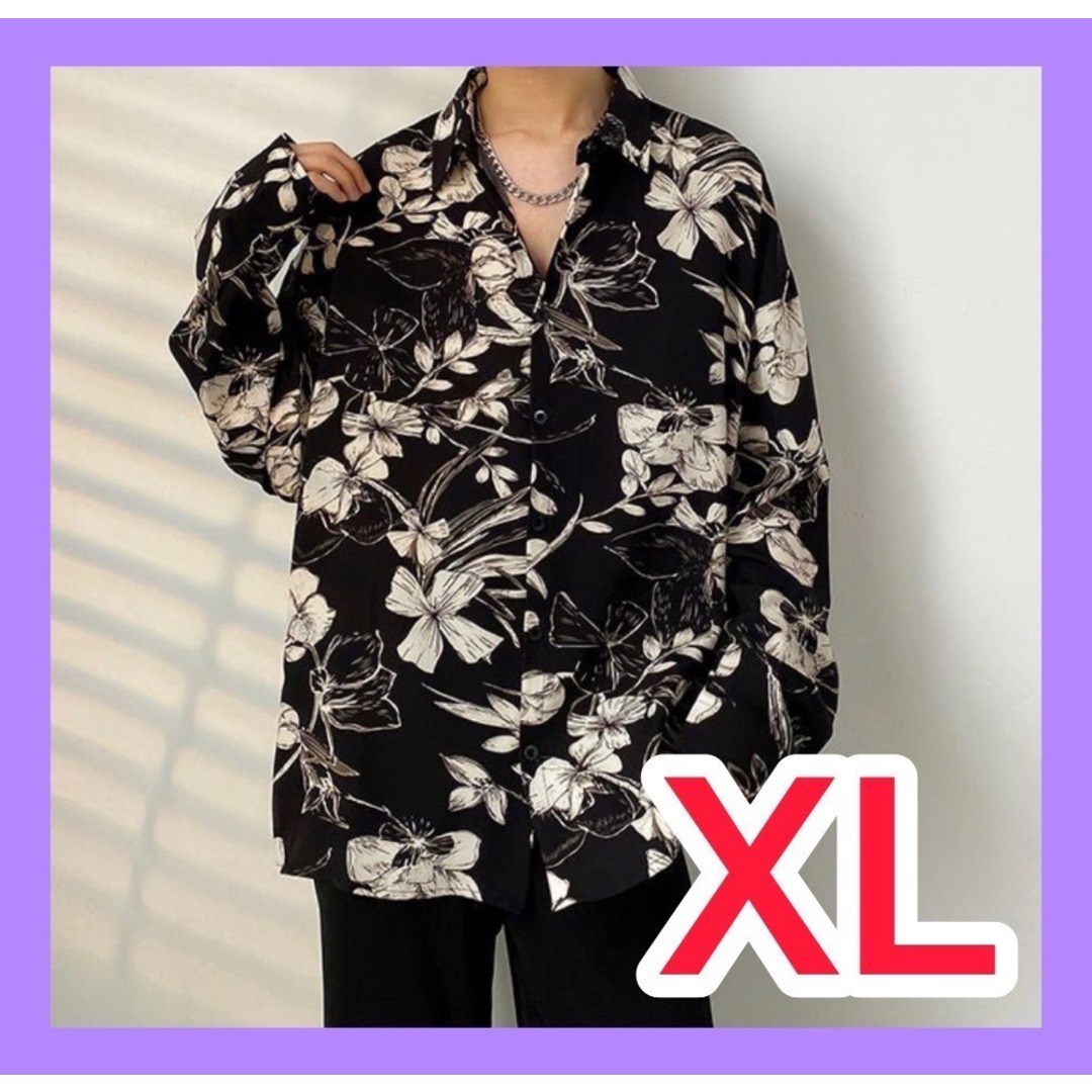 花柄シャツ 黒 XL メンズ メンズのトップス(シャツ)の商品写真