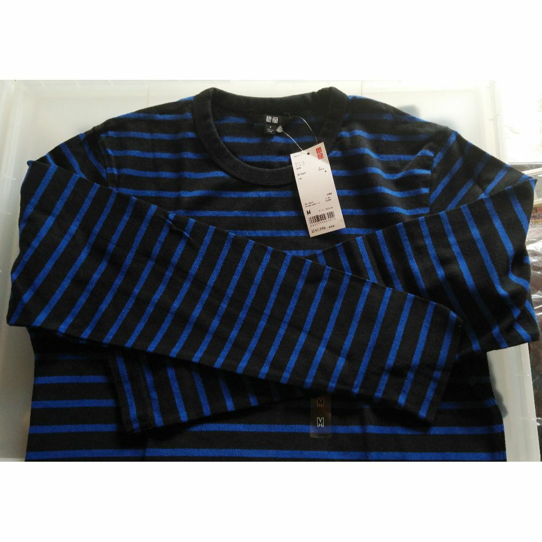 UNIQLO(ユニクロ)のUNIQLO　ウォッシュボーダーＴ　サイズ：Ｍ　未着用・購入時タグ付き　 メンズのトップス(Tシャツ/カットソー(七分/長袖))の商品写真