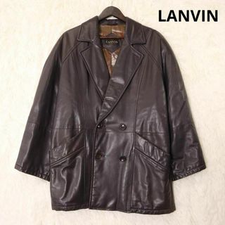 LANVIN - ランバン　裏地総柄　ラムレザーコート　ダークブラウン　ダブルブレスト　ジャケット