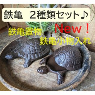 【新入荷】【鉄亀置物＆鉄亀小物入れ　お得な2種類セット♪】　かめ　縁起物(置物)