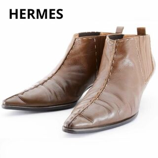 エルメス(Hermes)のエルメス　レザー　ブラウン　ヒール　ショートブーツ　ブーティ　37.5サイズ(ブーツ)