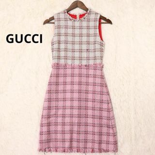 グッチ(Gucci)のGUCCI　現行　ミケーレ期　バイカラー　ツイード　ノースリーブワンピース　36(ひざ丈ワンピース)