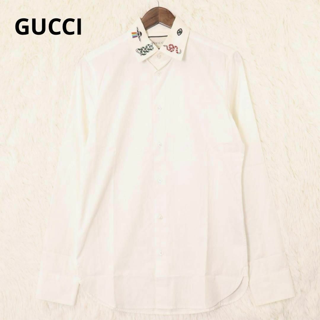 グッチ　シンボルズ　ドレスシャツ　白　キングスネーク　長袖　38サイズ　ロゴ | フリマアプリ ラクマ