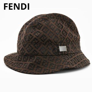 フェンディ(FENDI)のフェンディ　ズッカ柄　ロゴ　総柄　ブラウン　バケットハット　ロゴプレート(ハット)