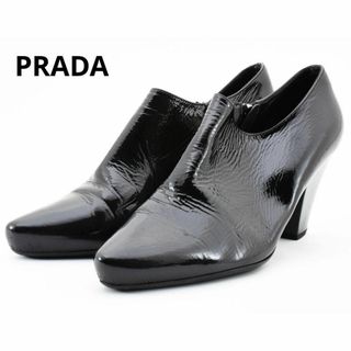 PRADA - プラダ　エナメル　アンクルブーツ　ブーティ　黒　ブラック　パテント　ヒール　38