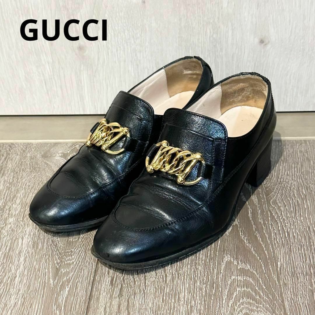 Gucci(グッチ)のグッチ　ICE LOLLY　19AW　ゴールドチェーン　ローファー　黒　レザー レディースの靴/シューズ(スニーカー)の商品写真