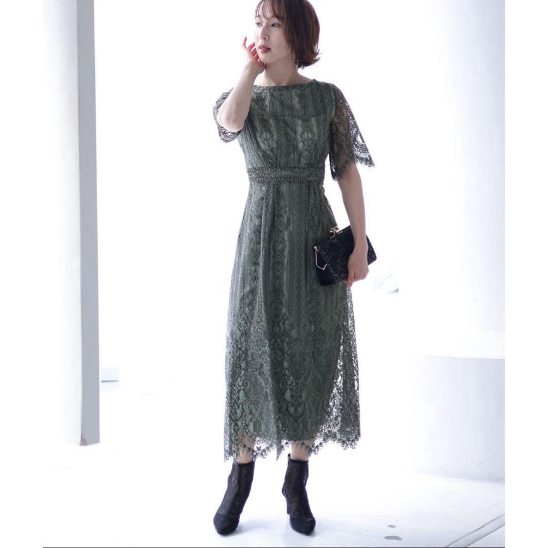 POURVOUS(プールヴー)のプールヴー スカラップ袖ありミモレ丈大きいサイズフォーマル レディースのフォーマル/ドレス(ミディアムドレス)の商品写真