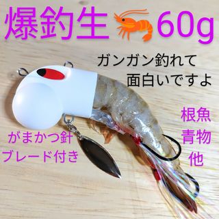 爆釣生海老60g・冷凍エビや冷凍イワシがキビキビ泳いで魚にアピールします。