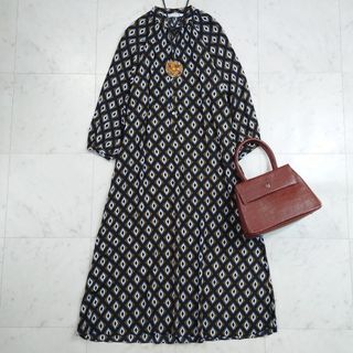 ザラ(ZARA)の美品♪ ザラ ZARA 長袖ロングワンピース 総柄 バンドカラー(ロングワンピース/マキシワンピース)