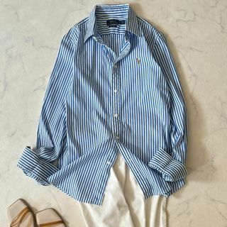 ポロラルフローレン(POLO RALPH LAUREN)の美品♪ポロラルフローレン ブルーストライプシャツ 長袖 ポニー刺繡 gq7(シャツ/ブラウス(長袖/七分))