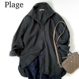 プラージュ(Plage)のPlage プラージュ リネンシャツ リネン フリーサイズ ブラック ゆったり(シャツ/ブラウス(長袖/七分))