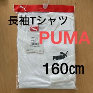 プーマ(PUMA)の160㎝　プーマ　無地　ロゴ入り　袖リブ　長袖Tシャツ ／ ロンT  ホワイト(Tシャツ/カットソー)