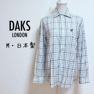 ダックス(DAKS)のダックスロンドン　チェック柄長袖シャツ　日本製　刺繍ロゴ【M】綿100%(Tシャツ/カットソー(七分/長袖))