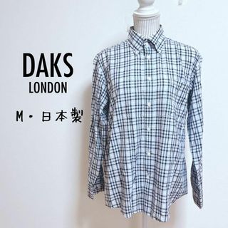 ダックス(DAKS)のダックスロンドン　チェック柄長袖シャツ　ボタンダウン　日本製　総柄【M】綿100(Tシャツ/カットソー(七分/長袖))