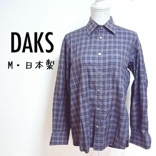 ダックス(DAKS)のダックス　チェック柄長袖シャツ　総柄　日本製【M】綿100% オンワード樫山(Tシャツ/カットソー(七分/長袖))