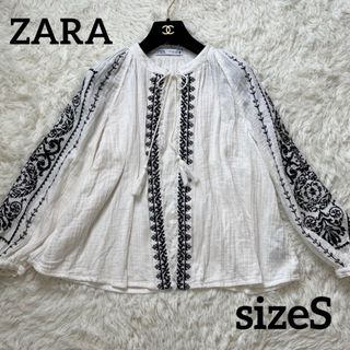 ザラ(ZARA)のZARA ザラ フリンジ レース コットン ブラウス エスニック(シャツ/ブラウス(長袖/七分))