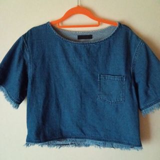 JEANASISジーナシスデニムフリンジポケット付き半袖Tシャツ