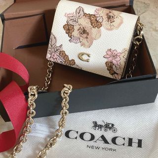 コーチ(COACH)の【コーチ】美品✨訳あり チェーンウォレット 花 コンパクト 肩掛け カードケース(財布)