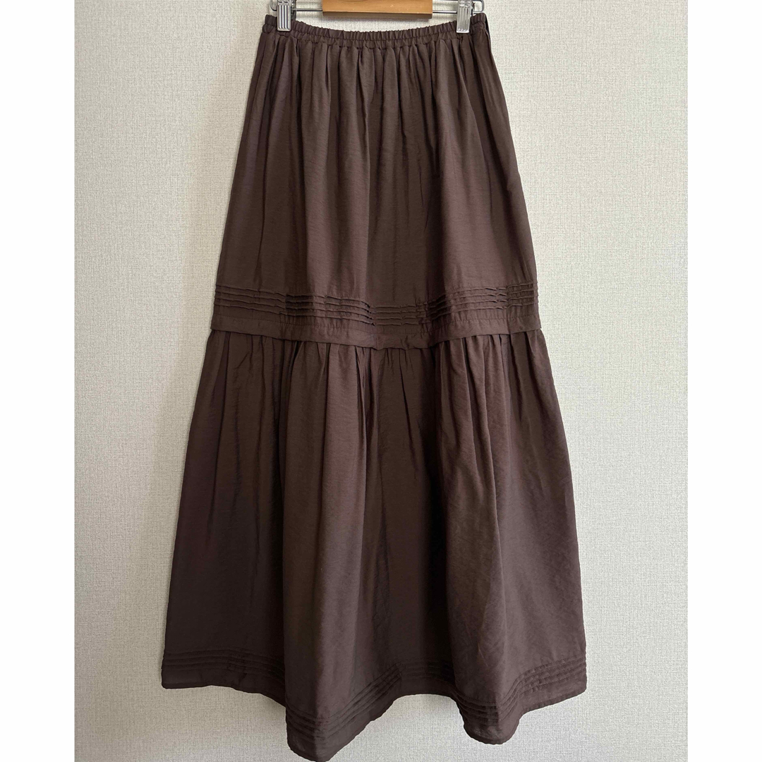 Dessin(デッサン)のデッサン　ティアードスカート ロングスカート  ウエストゴム　ブラウン　新品 レディースのスカート(ロングスカート)の商品写真
