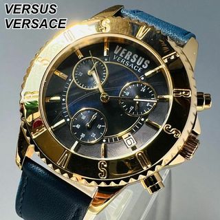 VERSACE - ヴェルサス ヴェルサーチ 腕時計 新品 メンズ ゴールド  レザーバンド 電池式