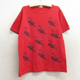 古着 半袖 ビンテージ Tシャツ キッズ ボーイズ 子供服 80年代 80s タイガー クルーネック USA製 赤 レッド 24apr17(シャツ/カットソー)