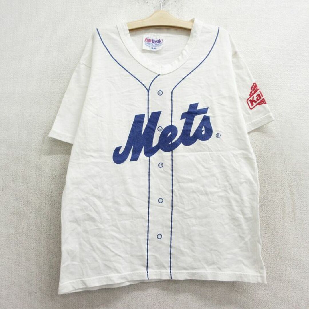 古着 半袖 ビンテージ Tシャツ キッズ ボーイズ 子供服 90年代 90s MLB ニューヨークメッツ コットン クルーネック USA製 白 ホワイト メジャーリーグ ベースボール 野球 24apr17 キッズ/ベビー/マタニティのベビー服(~85cm)(シャツ/カットソー)の商品写真