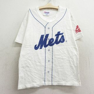 古着 半袖 ビンテージ Tシャツ キッズ ボーイズ 子供服 90年代 90s MLB ニューヨークメッツ コットン クルーネック USA製 白 ホワイト メジャーリーグ ベースボール 野球 24apr17(シャツ/カットソー)