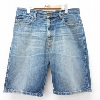 リーバイス(Levi's)のW37★古着 リーバイス Levis 569 ショート パンツ ショーツ メンズ ヒゲ コットン 紺 ネイビー デニム 【spe】 24apr17 中古 ボトムス 短パン ショーパン ハーフ(ワークパンツ/カーゴパンツ)