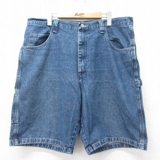 ラングラー(Wrangler)のW40★古着 ラングラー Wrangler ショート ペインター パンツ ショーツ メンズ コットン 紺 ネイビー デニム 24apr17 中古 ボトムス 短パン ショーパン(ワークパンツ/カーゴパンツ)