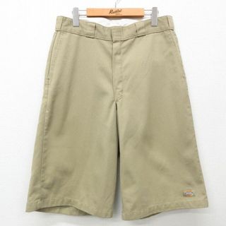 ディッキーズ(Dickies)のW34★古着 ディッキーズ Dickies ハーフ ワーク パンツ ショーツ メンズ ベージュ カーキ 24apr17 中古 ボトムス 短パン ショーパン(ワークパンツ/カーゴパンツ)