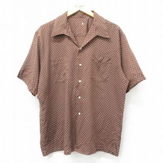 XL★古着 半袖 シャツ メンズ 80年代 80s 開襟 オープンカラー 茶 ブラウン ドット 【spe】 24apr17 中古 トップス(シャツ)