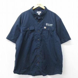 カーハートダブリューアイピー(Charhartt WIP)のXL★古着 カーハート Carhartt 半袖 シャツ メンズ ビルディングサービス 大きいサイズ ボタンダウン 紺 ネイビー 【spe】 24apr17 中古 トップス(シャツ)