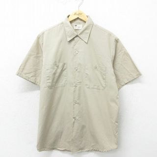 XL★古着 シアーズ 半袖 ビンテージ ワーク シャツ メンズ 70年代 70s ロング丈 ベージュ カーキ 24apr17 中古 トップス(シャツ)