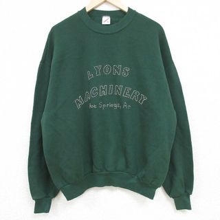 XL★古着 ジャージーズ 長袖 スウェット メンズ 80年代 80s Lyons Machinery クルーネック USA製 緑 グリーン 24apr17 中古 スエット トレーナー トップス(パーカー)