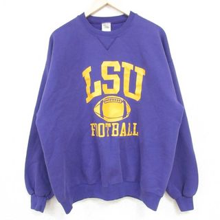 XL★古着 長袖 スウェット メンズ 90年代 90s LSU クルーネック USA製 紫 パープル 24apr17 中古 スエット トレーナー トップス(パーカー)