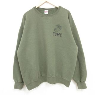 XL★古着 長袖 スウェット メンズ 90年代 90s ミリタリー USMC アメリカ海兵隊 大きいサイズ クルーネック USA製 薄緑 グリーン 24apr17 中古 スエット トレーナー トップス(パーカー)