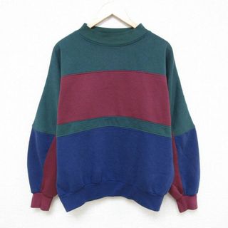 XL★古着 長袖 スウェット メンズ 90年代 90s 無地 マルチカラー ラグラン クルーネック 緑他 グリーン 24apr17 中古 スエット トレーナー トップス(パーカー)