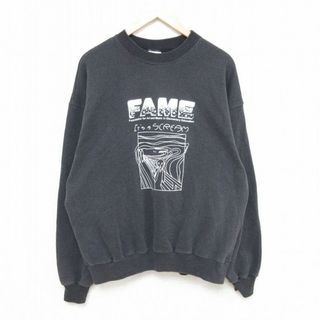 ヘインズ(Hanes)のXL★古着 ヘインズ Hanes 長袖 スウェット メンズ 90年代 90s FAME ムンクの叫び アート クルーネック 黒 ブラック 【spe】 24apr17 中古 スエット トレーナー トップス(パーカー)