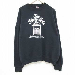 フルーツオブザルーム(FRUIT OF THE LOOM)のXL★古着 フルーツオブザルーム 長袖 スウェット メンズ 90年代 90s オザーク湖 大きいサイズ クルーネック USA製 黒 ブラック 24apr17 中古 スエット トレーナー トップス(パーカー)