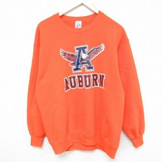 L★古着 ジャージーズ 長袖 スウェット メンズ 90年代 90s オーバーン 鳥 クルーネック USA製 オレンジ 24apr17 中古 スエット トレーナー トップス(パーカー)