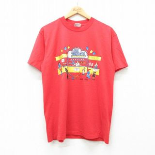 ヘインズ(Hanes)のL★古着 ヘインズ Hanes 半袖 ビンテージ Tシャツ メンズ 90年代 90s 屋台 子供 クルーネック USA製 赤 レッド 24apr17 中古(Tシャツ/カットソー(半袖/袖なし))