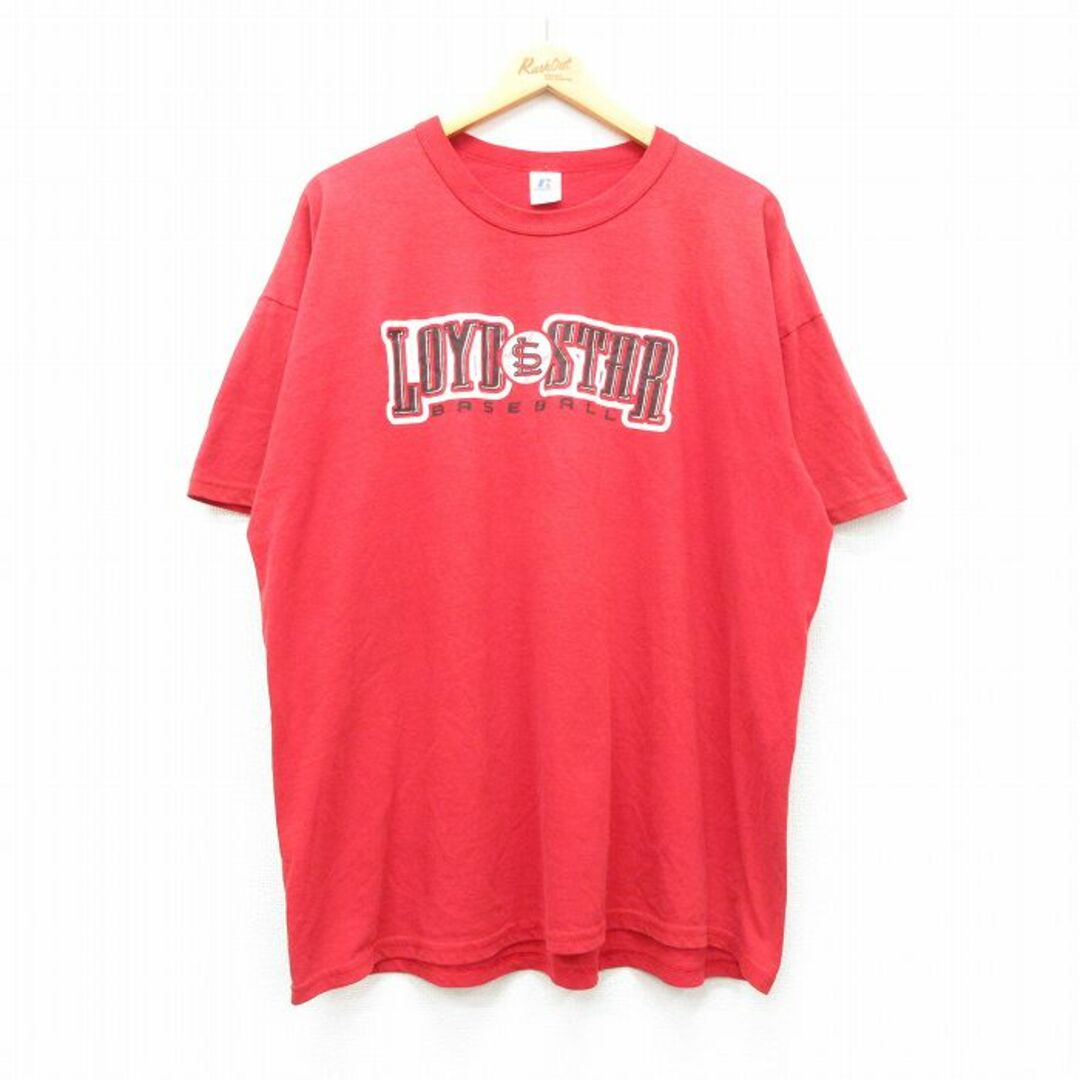 XL★古着 ラッセル 半袖 ビンテージ Tシャツ メンズ 00年代 00s ベースボール LOYDSTAR 大きいサイズ クルーネック 赤 レッド 24apr17 中古 メンズのトップス(Tシャツ/カットソー(半袖/袖なし))の商品写真