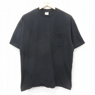 オールドネイビー(Old Navy)のXL★古着 オールドネイビー OLD NAVY 半袖 ビンテージ Tシャツ メンズ 00年代 00s 無地 胸ポケット付き コットン クルーネック 黒 ブラック 24apr17 中古(Tシャツ/カットソー(半袖/袖なし))