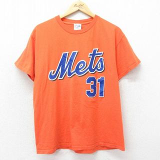 マジェスティック(Majestic)のL★古着 マジェスティック 半袖 ビンテージ Tシャツ メンズ 00年代 00s MLB ニューヨークメッツ マイクピアッツァ 31 コットン クルーネック オレンジ 24apr17 中古(Tシャツ/カットソー(半袖/袖なし))