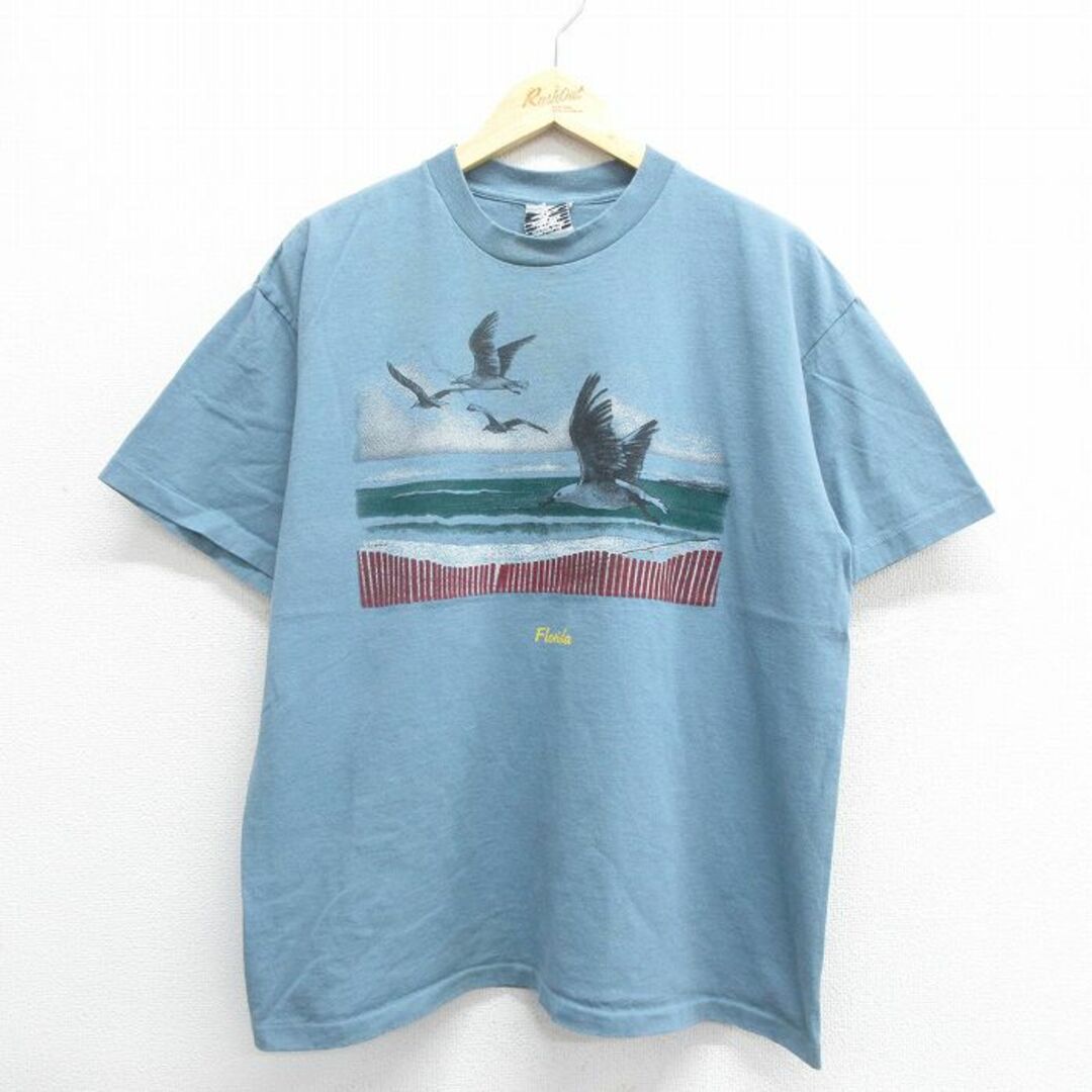 XL★古着 半袖 ビンテージ Tシャツ メンズ 90年代 90s 鳥 コットン クルーネック USA製 薄緑 グリーン 24apr17 中古 メンズのトップス(Tシャツ/カットソー(半袖/袖なし))の商品写真