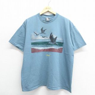 XL★古着 半袖 ビンテージ Tシャツ メンズ 90年代 90s 鳥 コットン クルーネック USA製 薄緑 グリーン 24apr17 中古(Tシャツ/カットソー(半袖/袖なし))