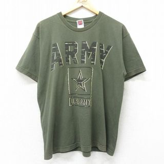 XL★古着 半袖 ビンテージ Tシャツ メンズ 00年代 00s ミリタリー USアーミー コットン クルーネック USA製 緑系 グリーン 24apr17 中古(Tシャツ/カットソー(半袖/袖なし))