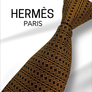 エルメス(Hermes)の【極美品】HERMES オレンジ ブラック フランス製高級シルク(ネクタイ)